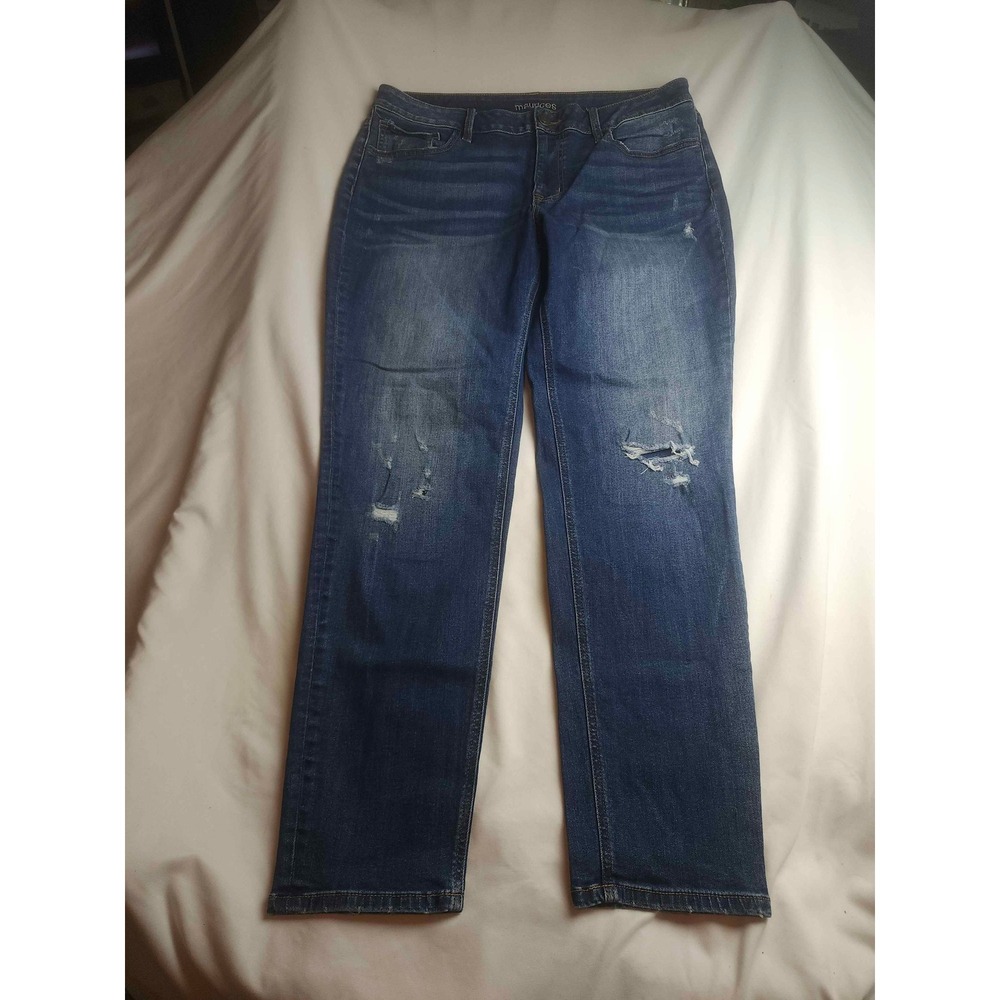 Maurices Womens Medium Wash Distressed Straight Leg Jeans Size XL